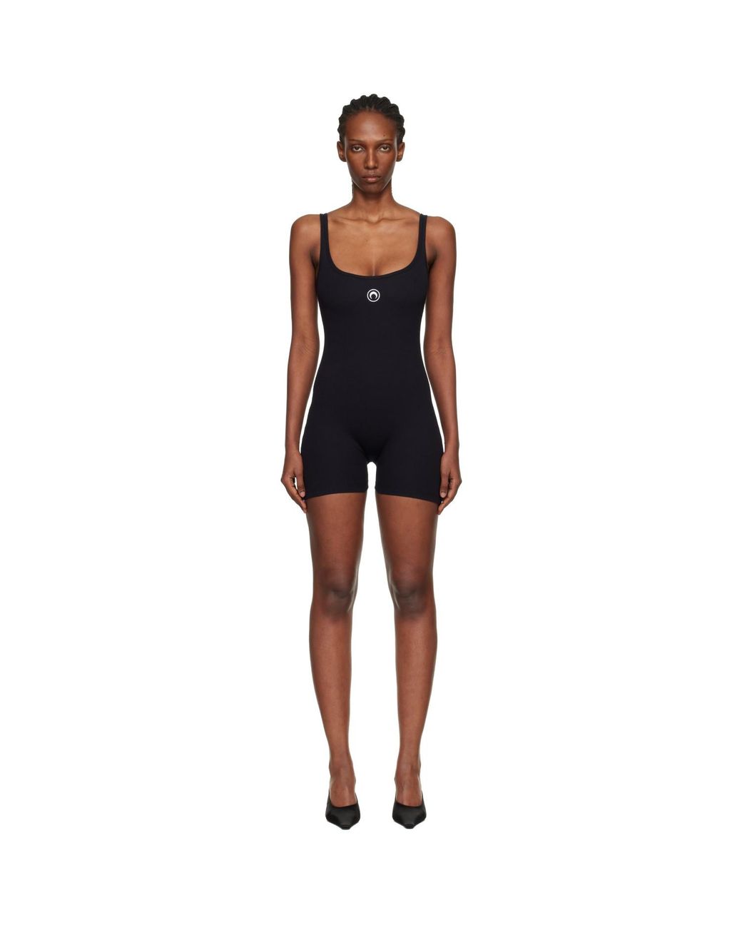 MARINE SERRE Black Moon Logo Ribbed Jersey Short Jumpsuit