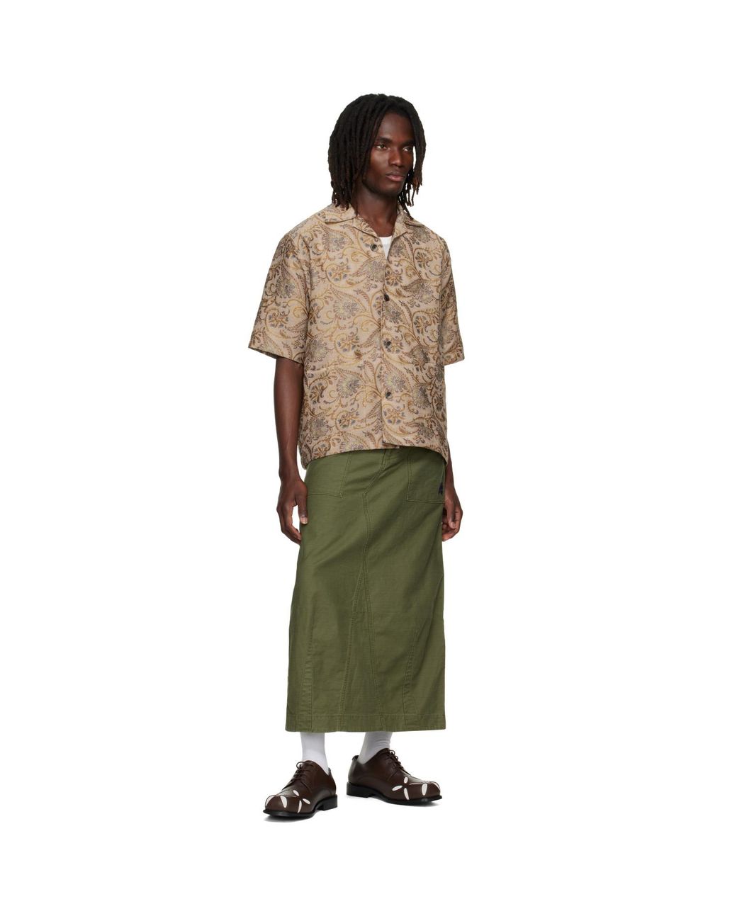 Needles Green Khaki Back Sateen String Fatigue Skirt for men