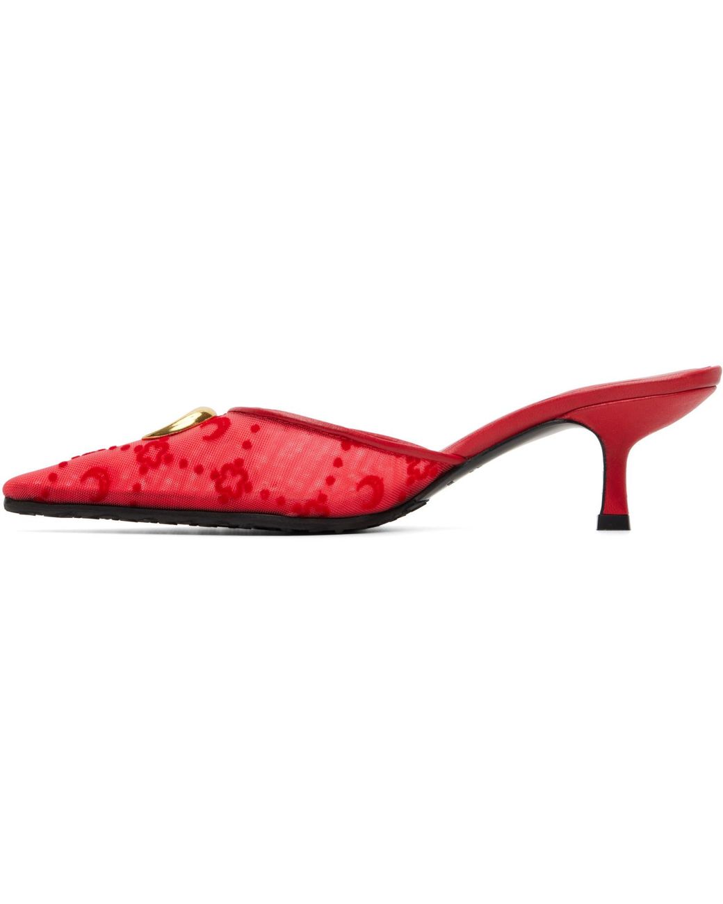 MARINE SERRE Red Mesh Flock Kitten Heel Mule Heels