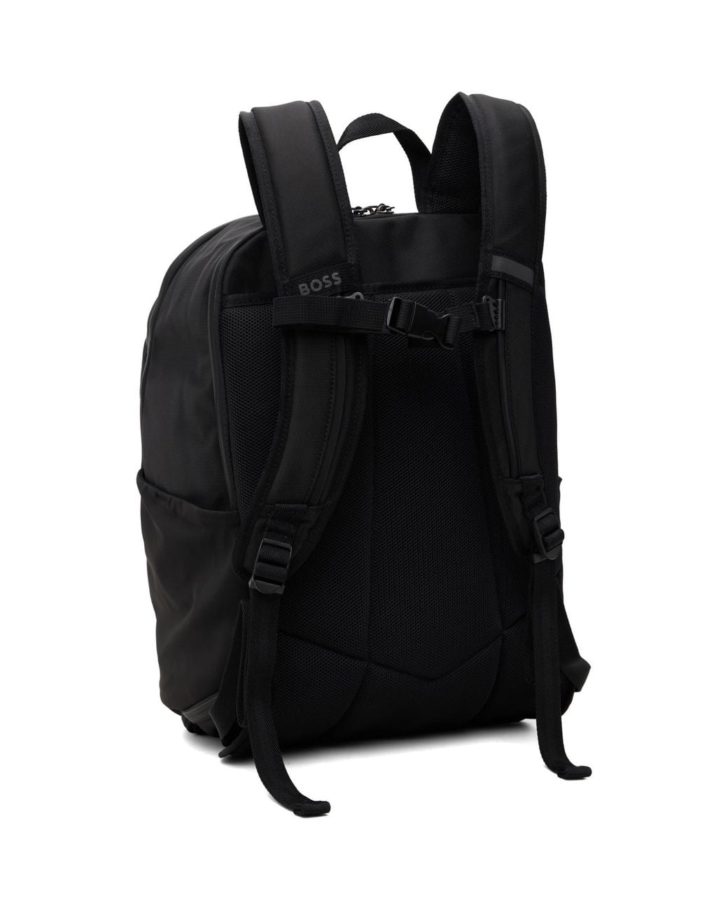 Boss Black Structured Fabric Logo & Signature Stripe Backpack for men