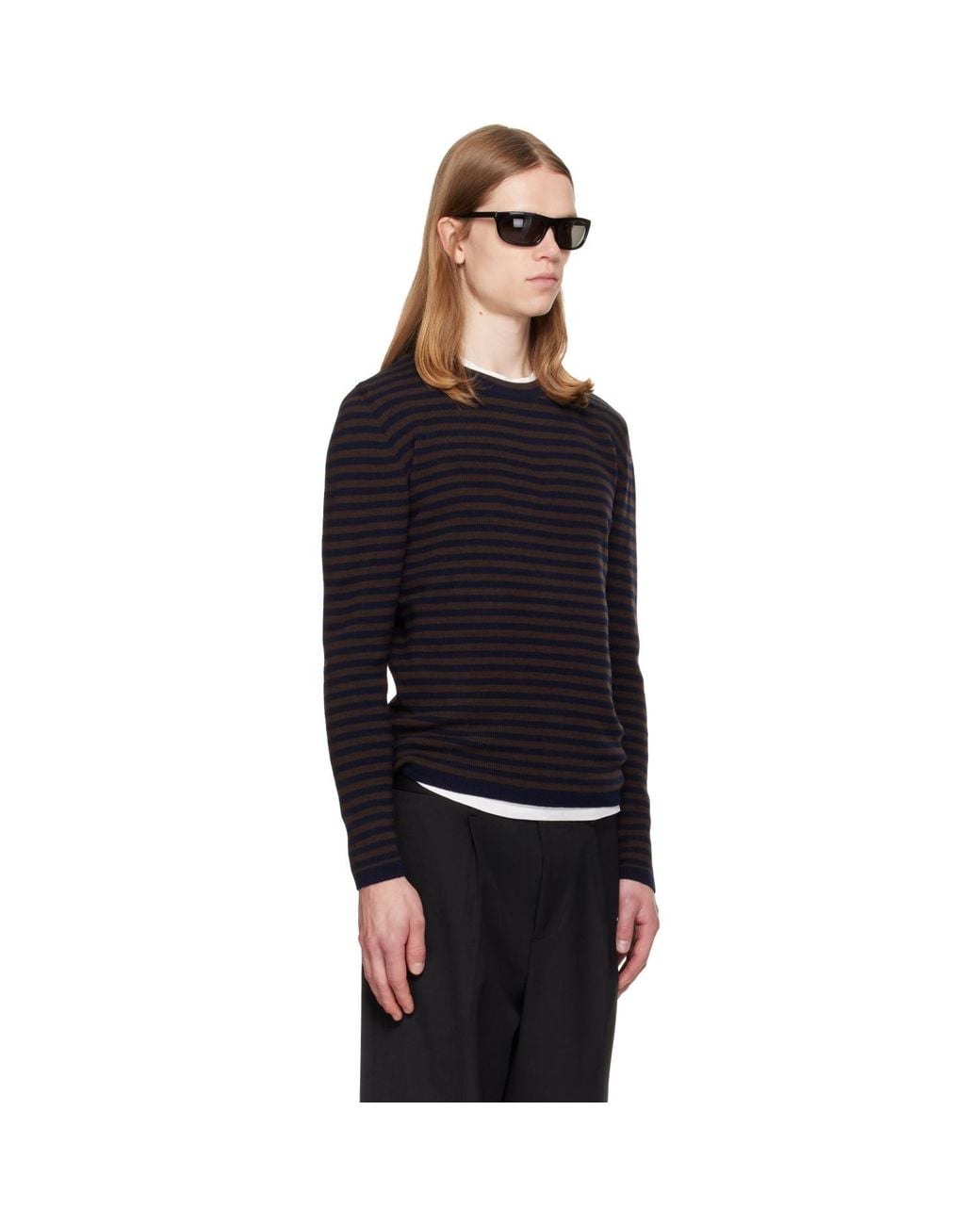 TONYWACK Black Merino Wool Essential Stripe Sweater for men