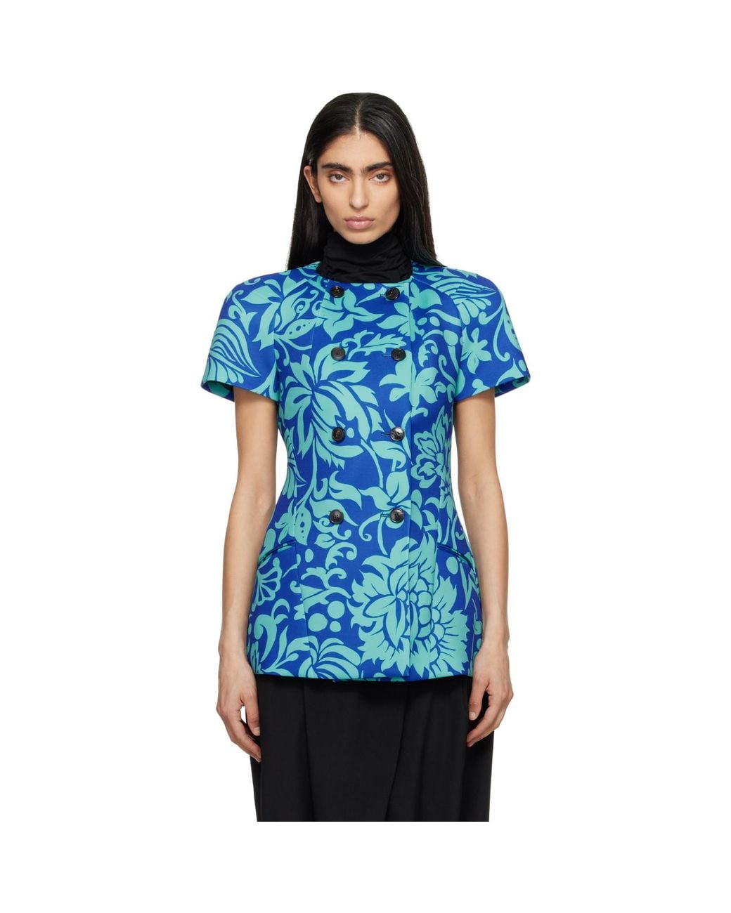 Dries Van Noten Blue Fitted Double Breasted Jacket