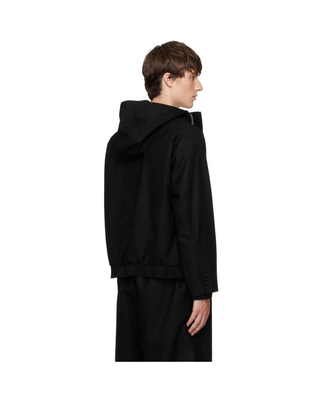 Sacai Black Wool Flannel Hoodie for men