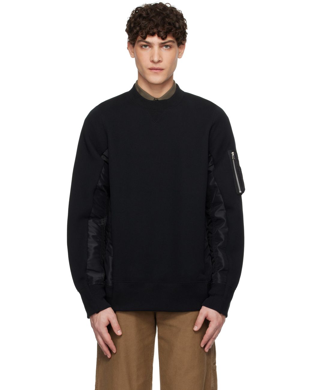 Sacai Sponge Sweat X Nylon Twill Pullover Sweatshirt in Black for
