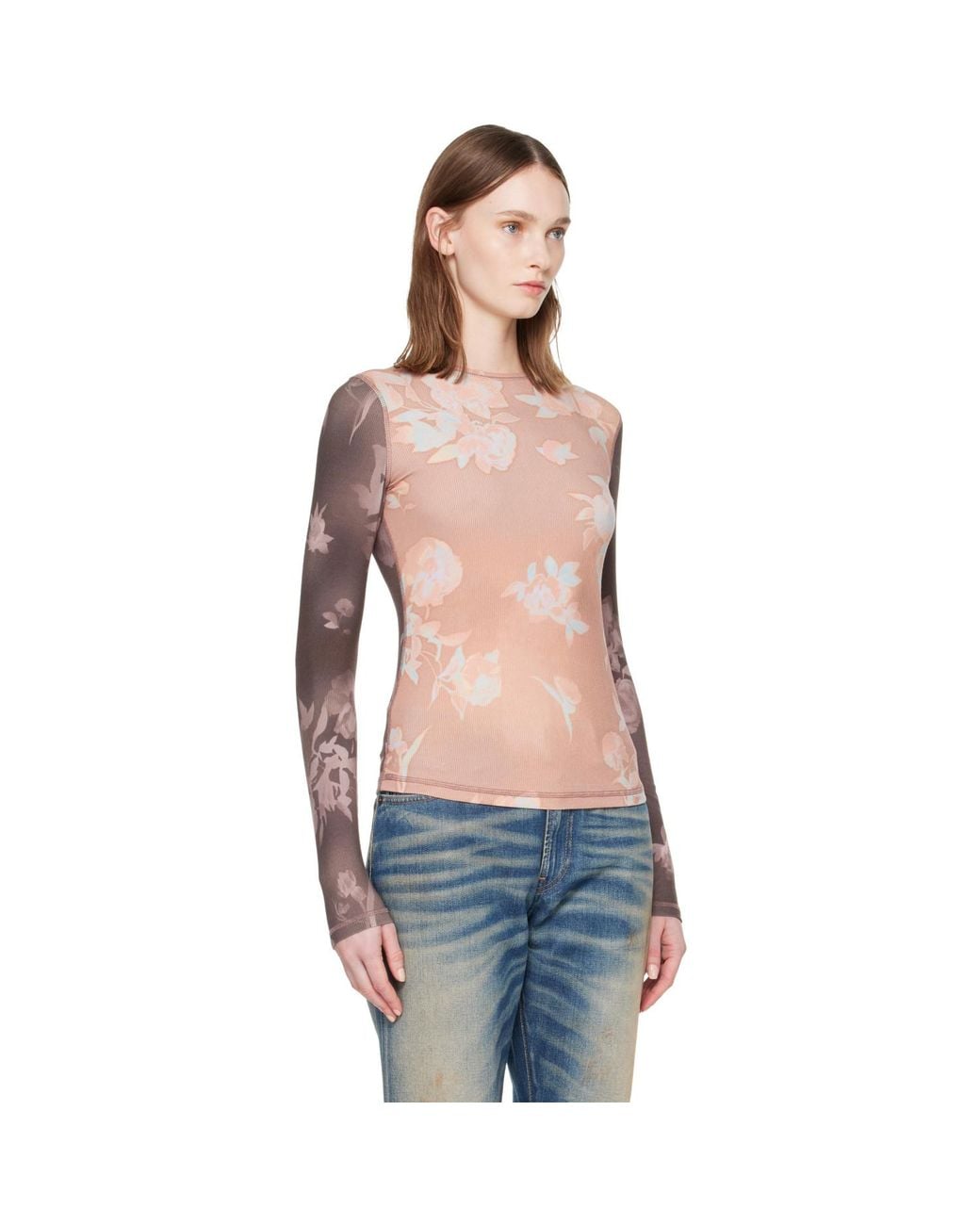 DIESEL Blue Floral-Print Ribbed Jersey T-Shirt