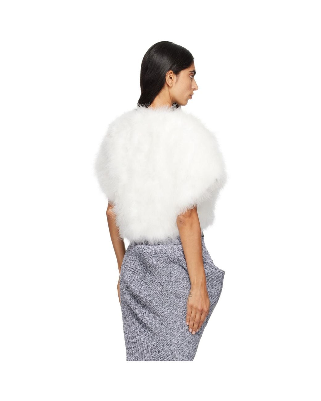 Yves Salomon White Off- Feather Cape Jacket