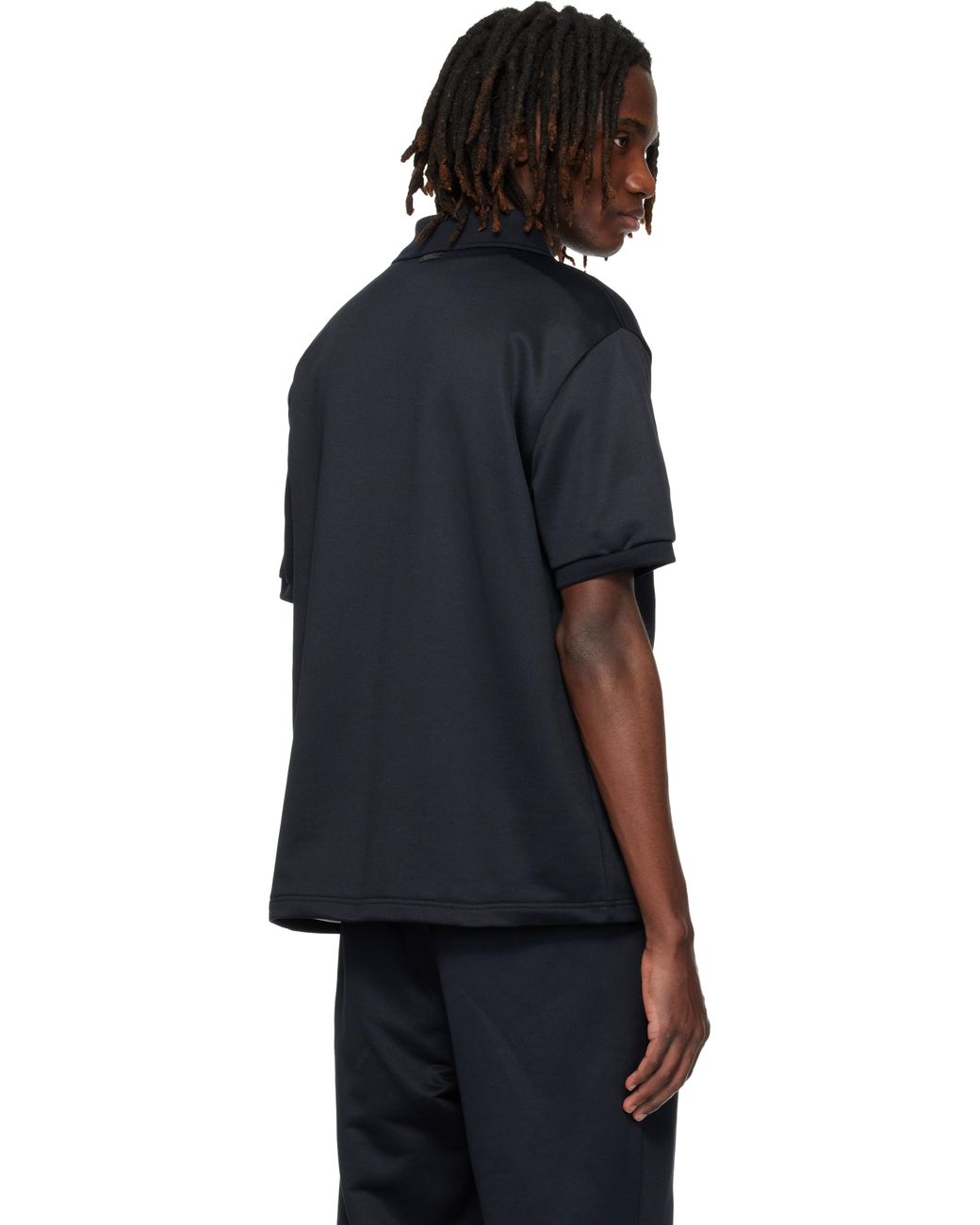 メンズ Lacoste ブラック Badge Accent ルーズフィット フリース ポロシャツ Black