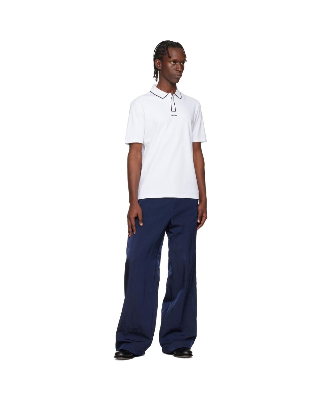 HUGO White Cotton-Jersey Contrast Edges Polo for men
