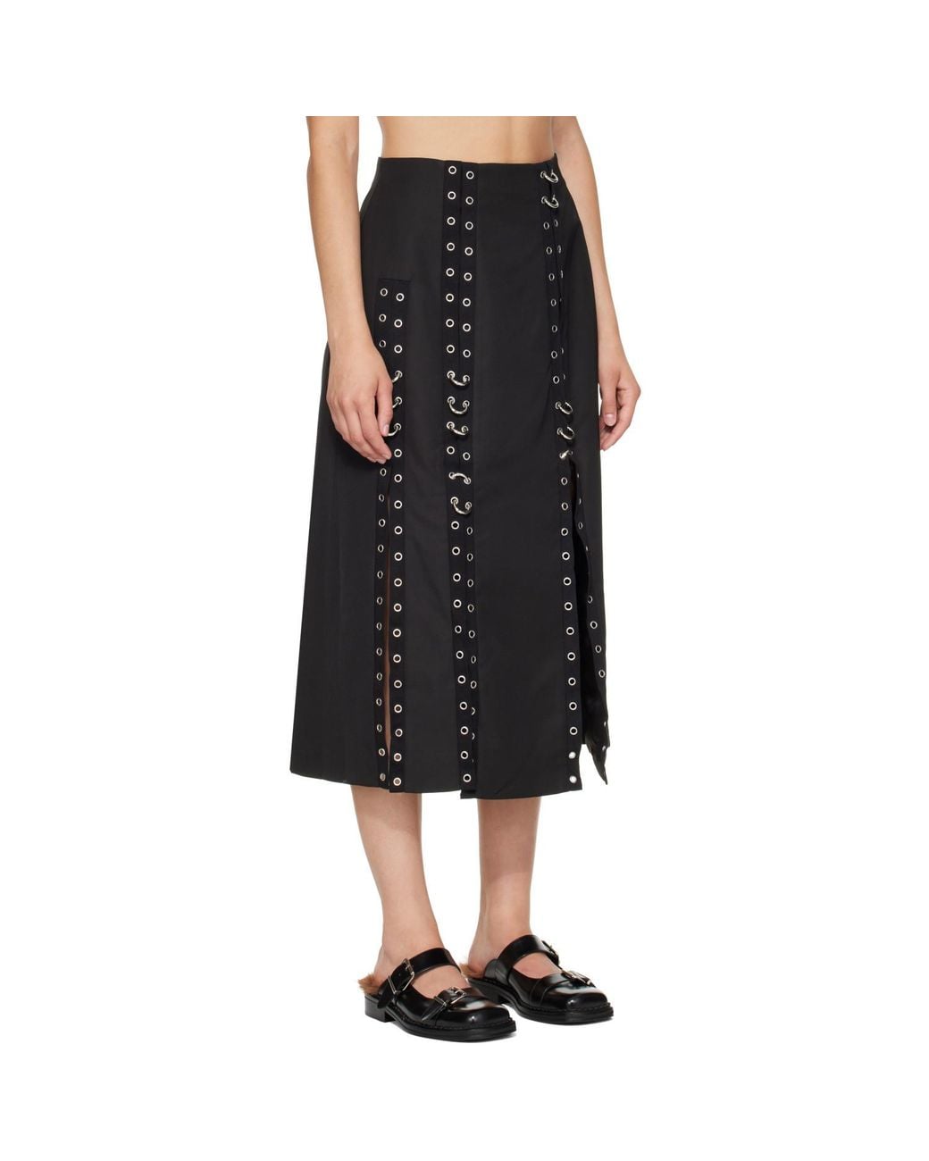 Simone Rocha Black Grommet Ring Sculpt Ripple Midi Skirt
