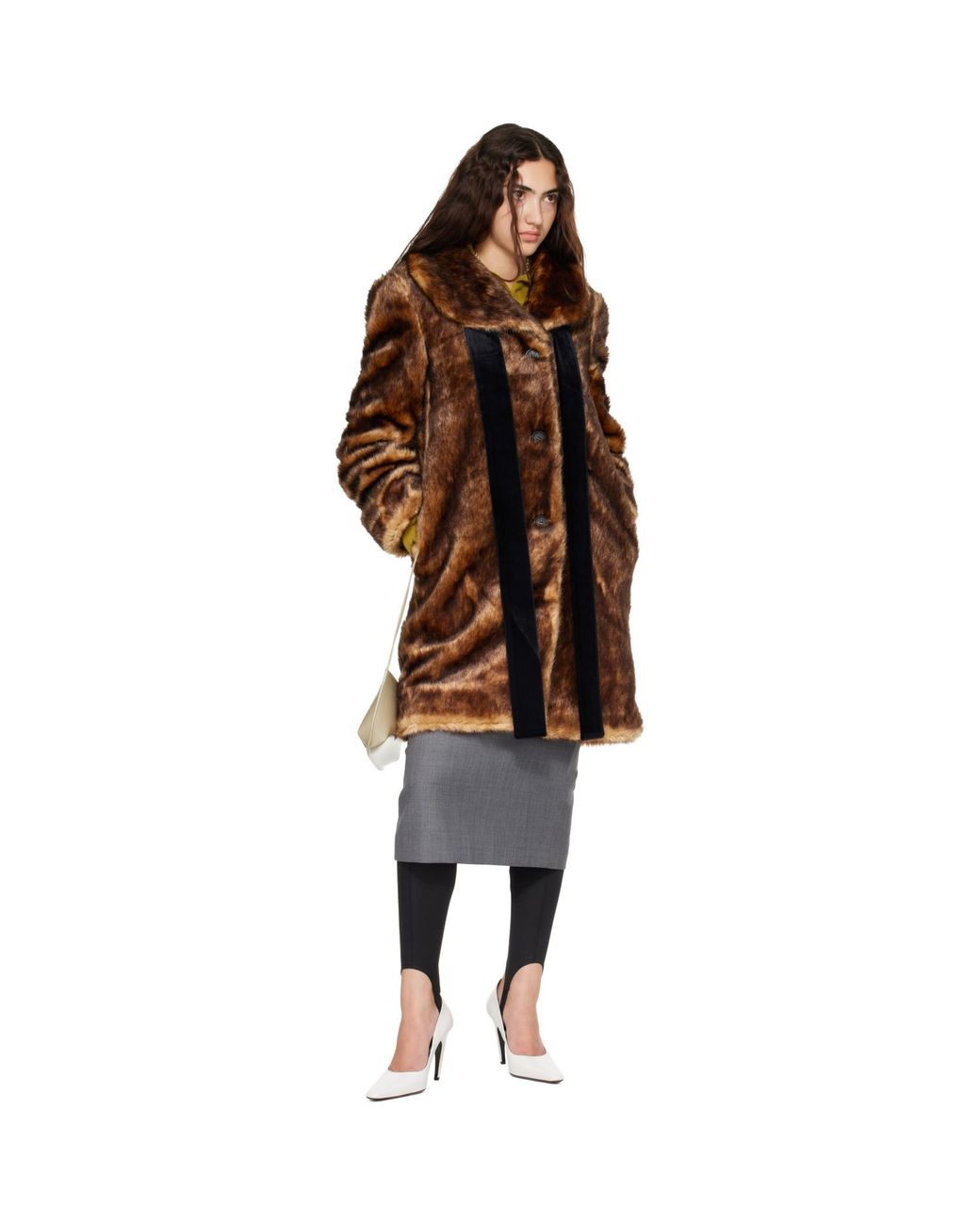 ShuShu/Tong Brown Faux-Fur Long Coat