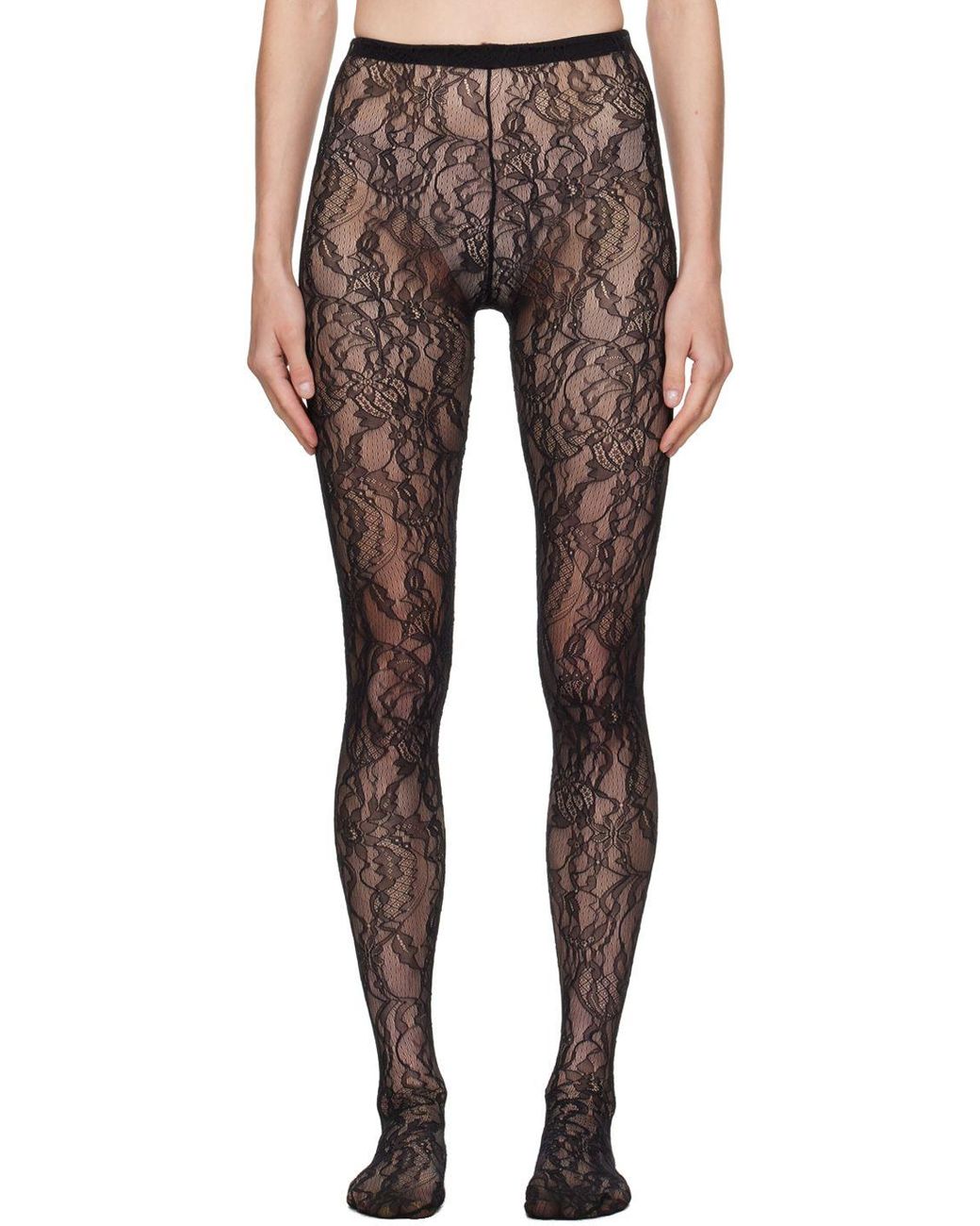 Floral lace tights in black - Wardrobe NYC