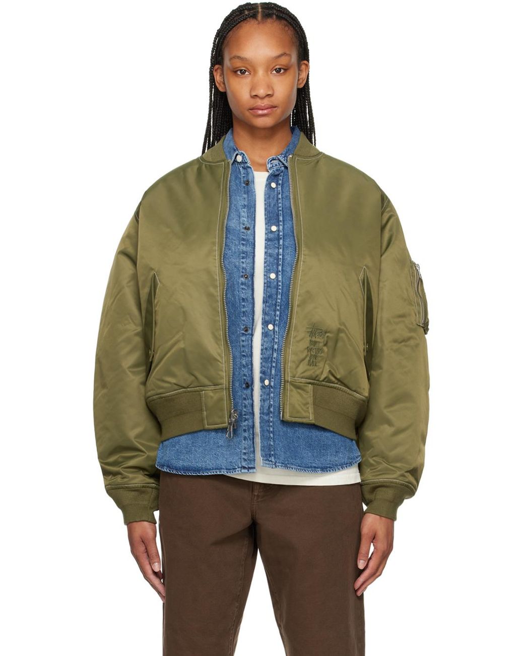 Stussy Khaki Built Reversible Bomber Jacket in Blue | Lyst Australia