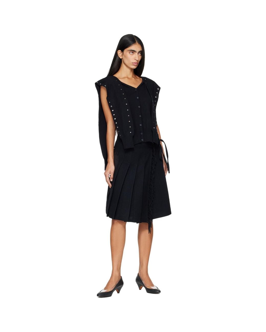 OPEN YY Black Stud Sleeve Layered Cardigan