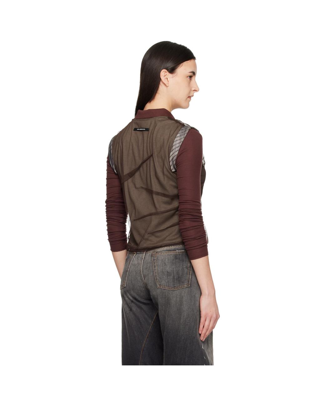 ANDERSSON BELL Black Layered Mesh Tuck & Dart Top