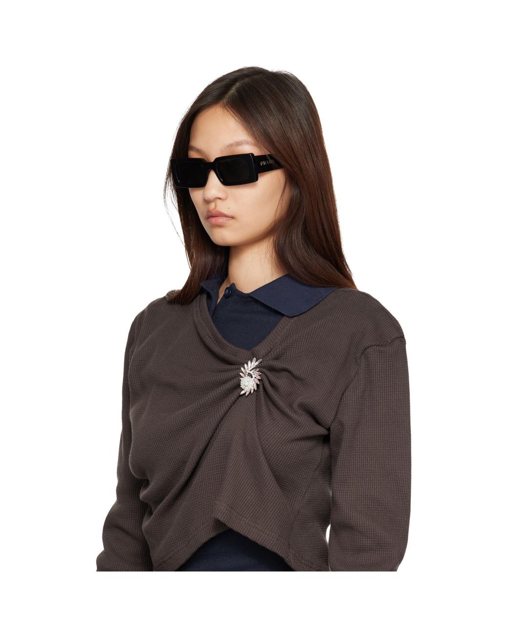 Prada Gray Rectangle Acetate Script Logo Sunglasses