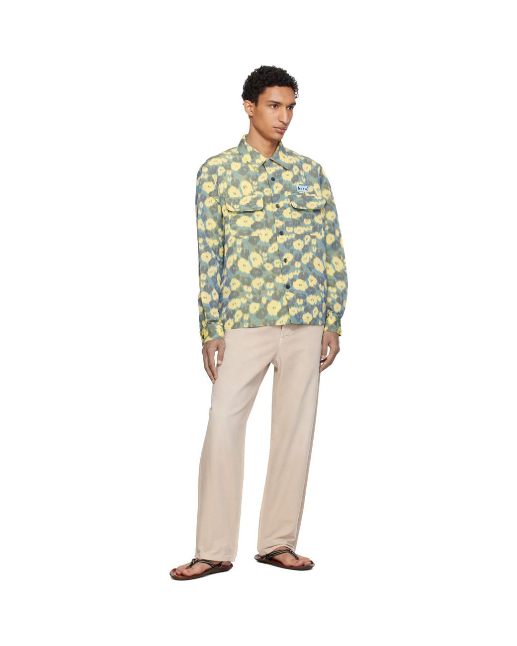Marni Multicolor Linen Blend Blurry Floral Print Shirt for men