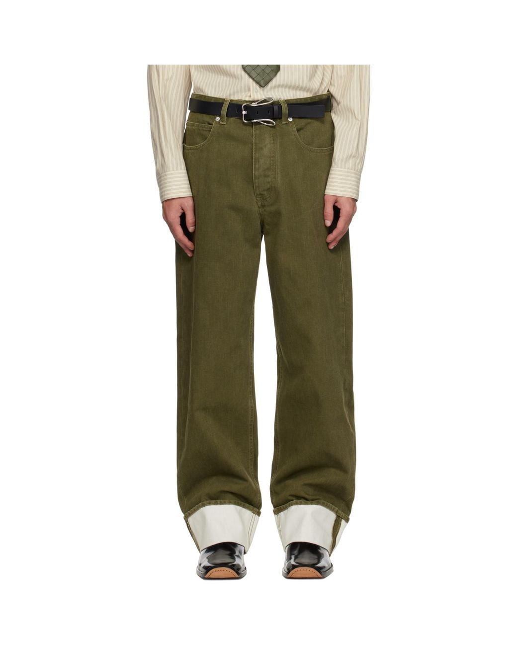 Bottega Veneta Green Khaki Colored Turned Up Jeans for men