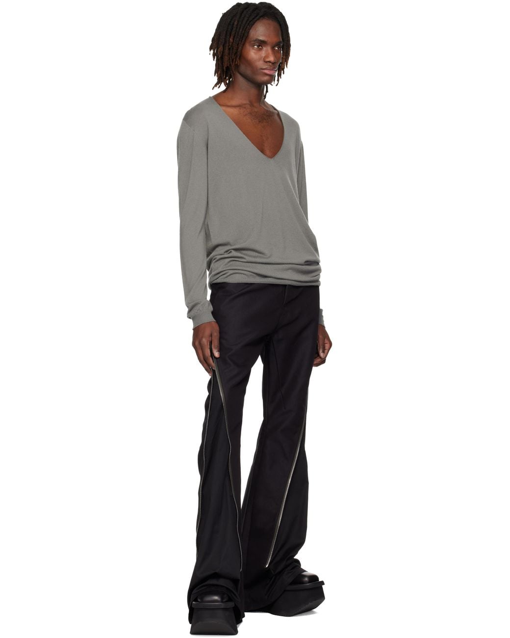 メンズ Rick Owens グレー Temple Oversize Extreme V Neck セーター Black