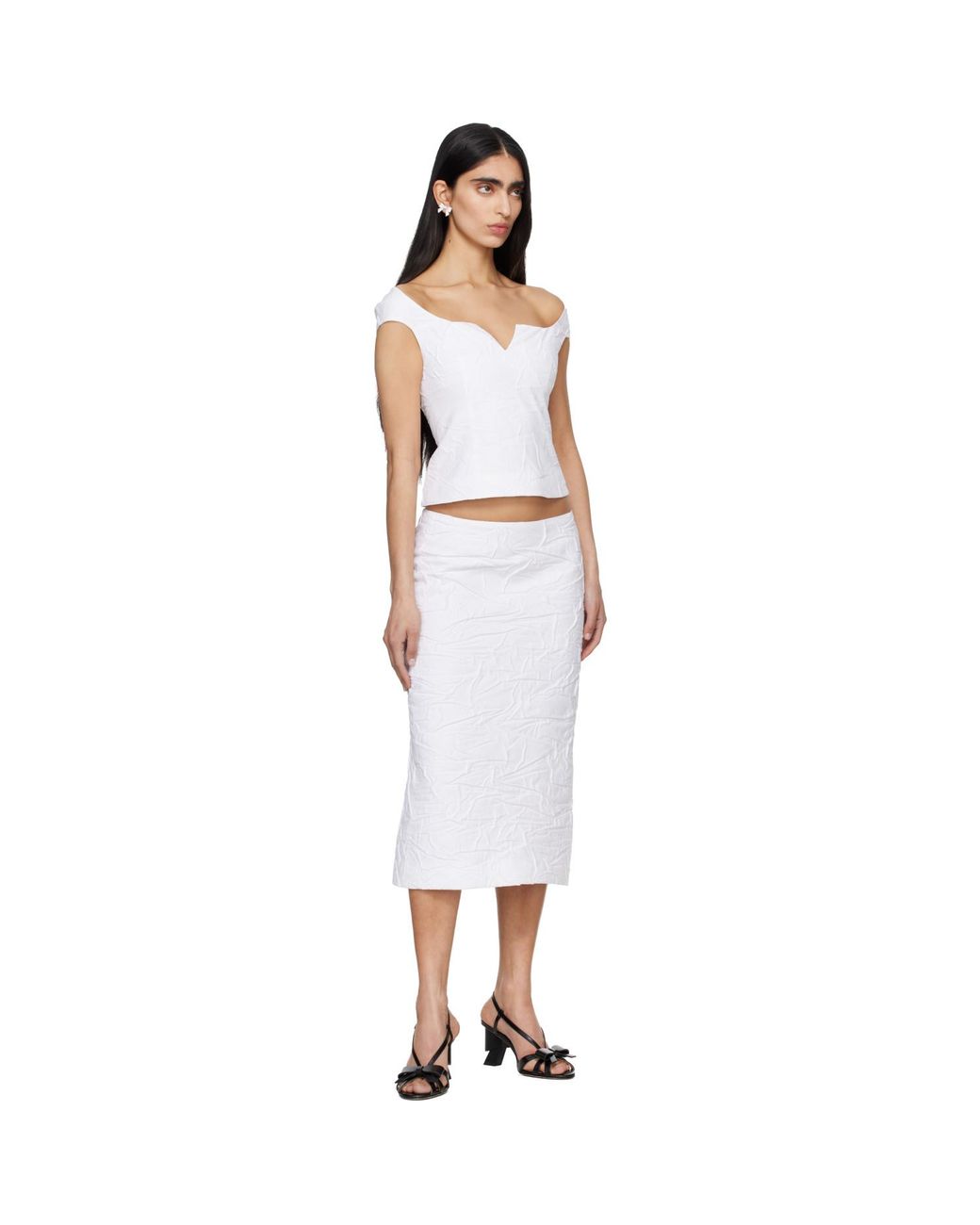 ShuShu/Tong White Cut-Out U-Neck Crop Top