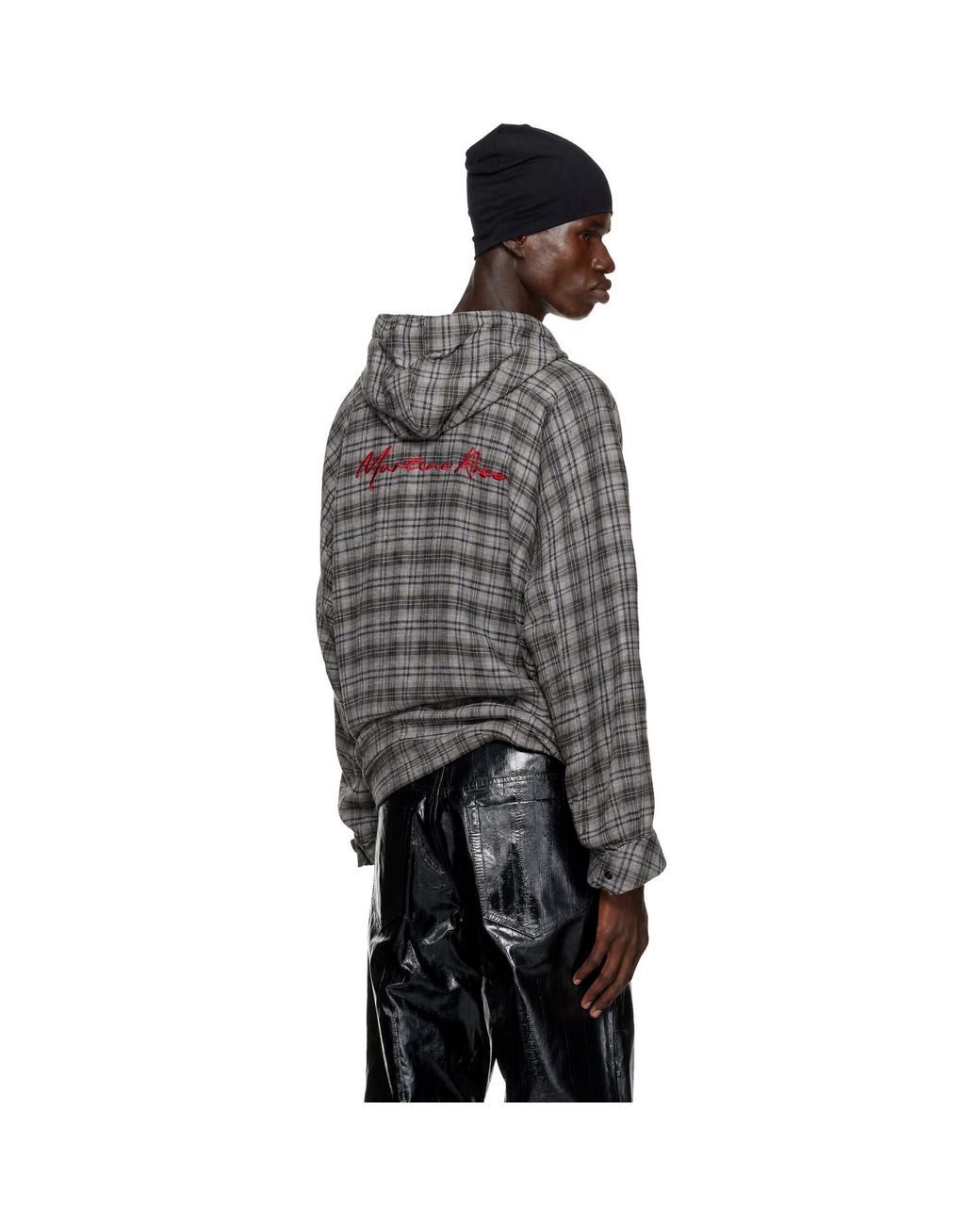 Martine Rose Gray Check Shirt Hoodie for men