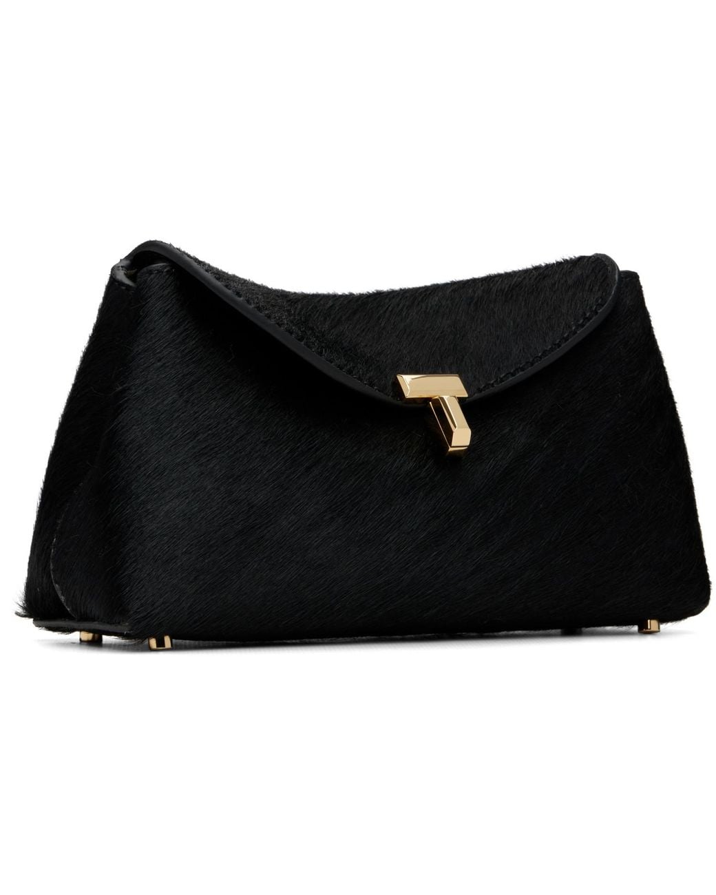 Totême  Black Mini T-Lock Pony Hair Clutch