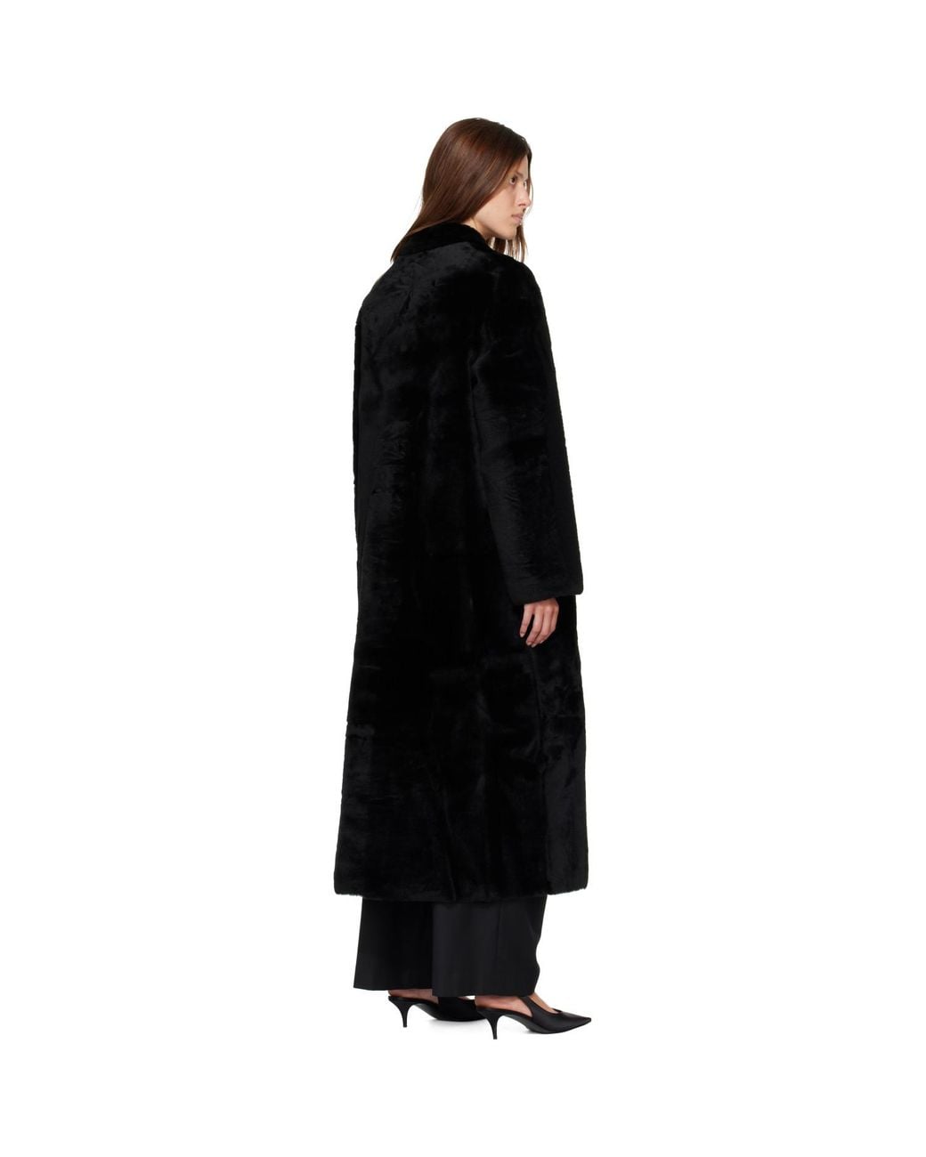 R2W Black Naca Relaxed Fit Shearling Coat