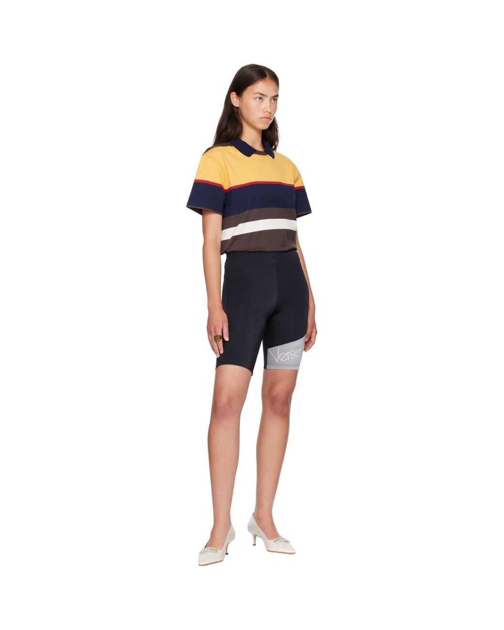 Versace Blue Embroidered-Logo Bicycle Shorts