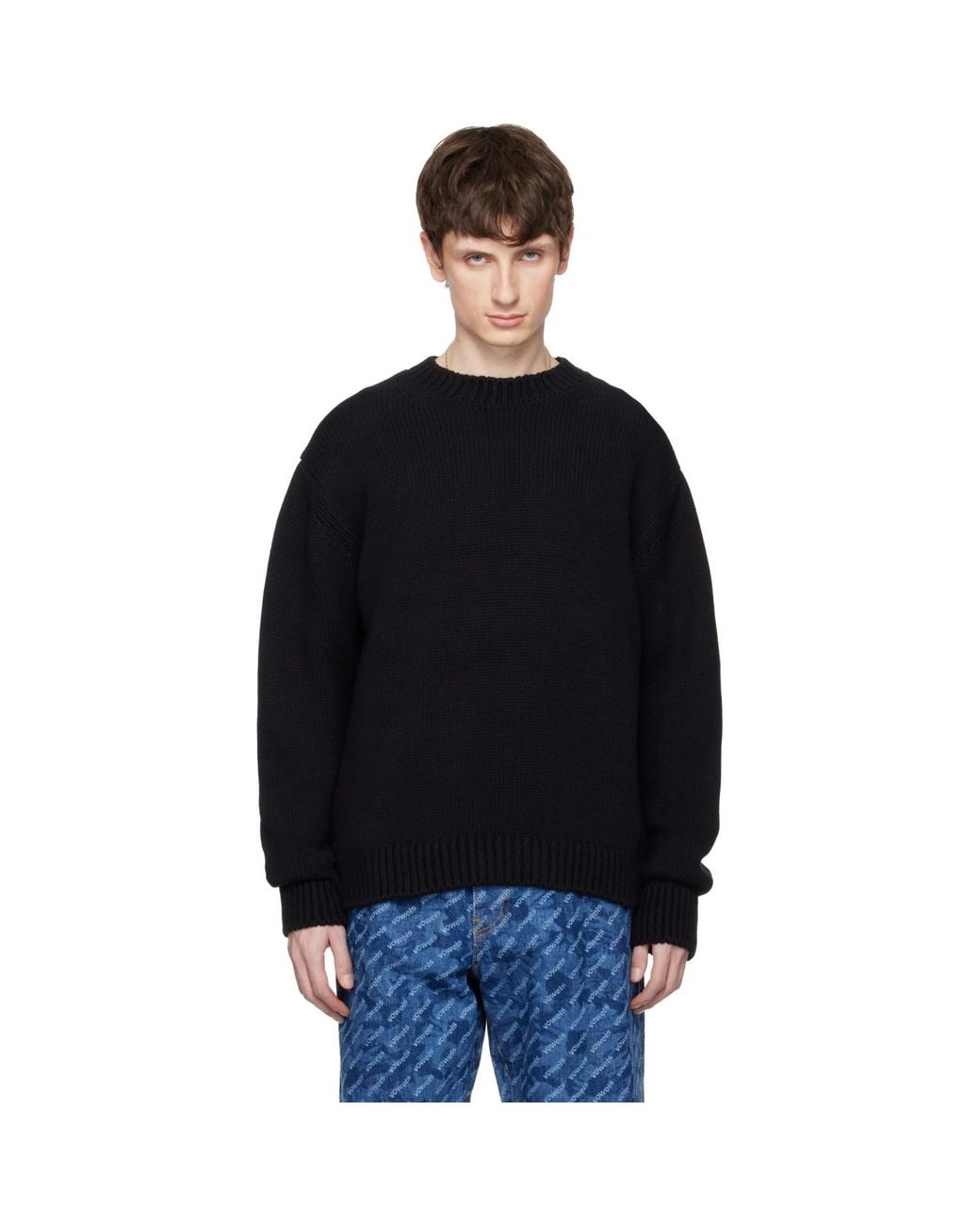vowels Black Knit Crewneck for men
