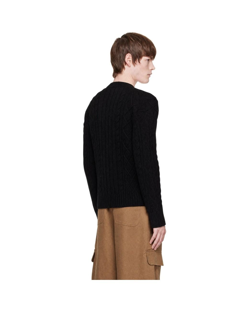 Simone Rocha Black Embellished Cable Knit Slash Sweater for men