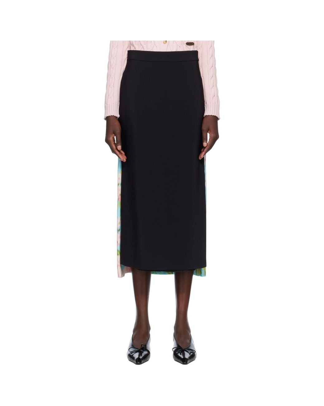 Moschino Black Crêpe & Satin Midi Skirt