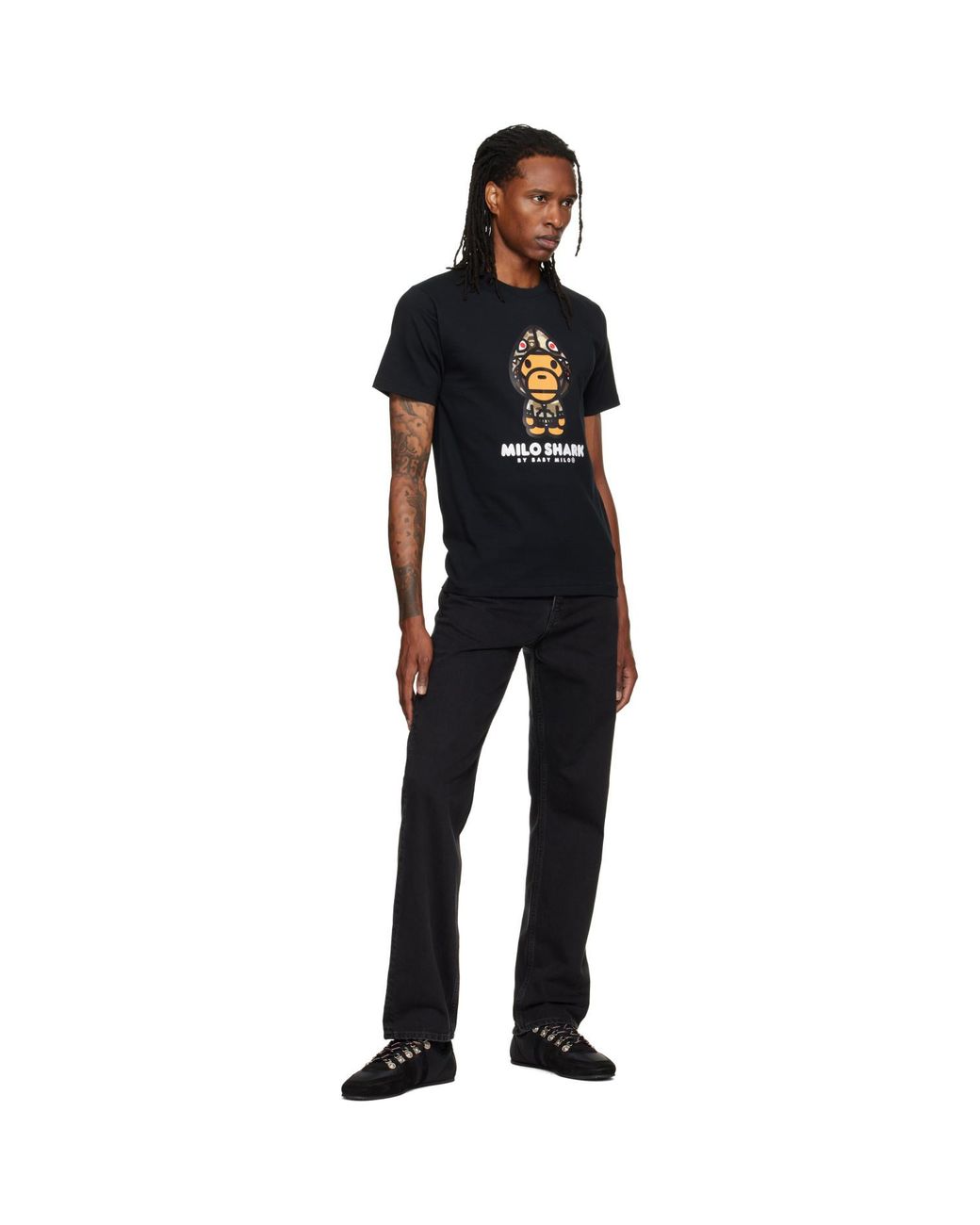 A Bathing Ape Black Color Camo 'Milo Shark' Fzh T-Shirt for men