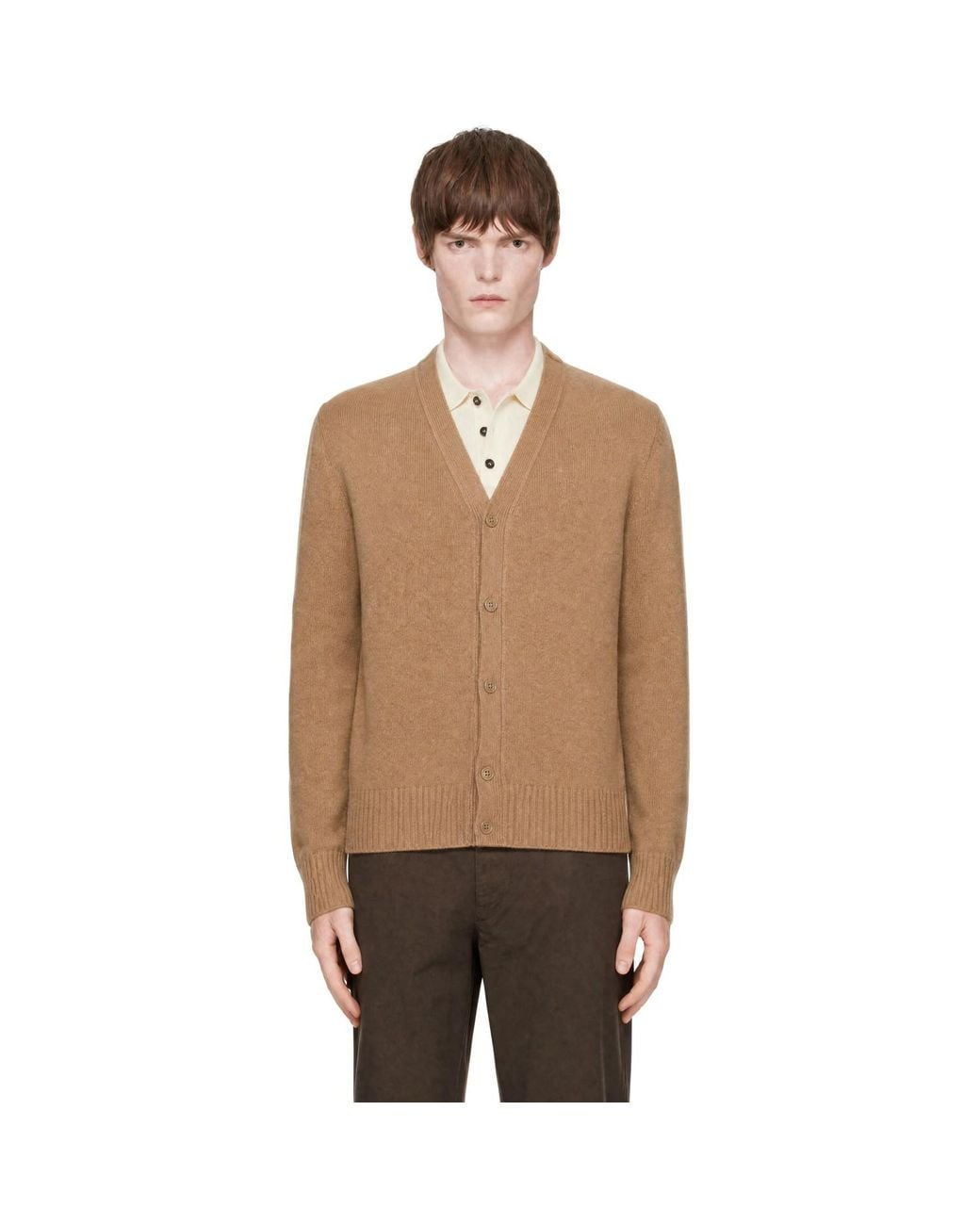 AMI Brown Cashmere Tonal Ami De Coeur Cardigan for men