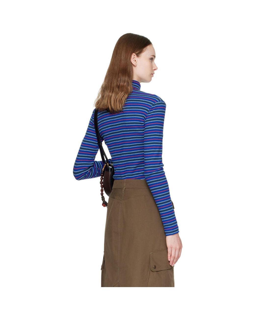 Dries Van Noten Blue Ribbed Cotton Turtleneck