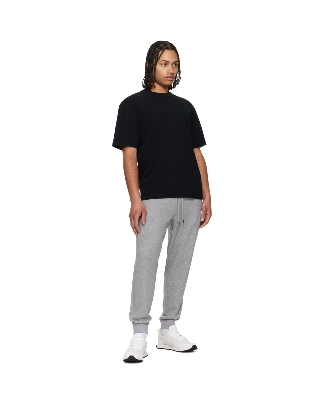 HUGO Black Waffle-Structured Cotton T-Shirt for men