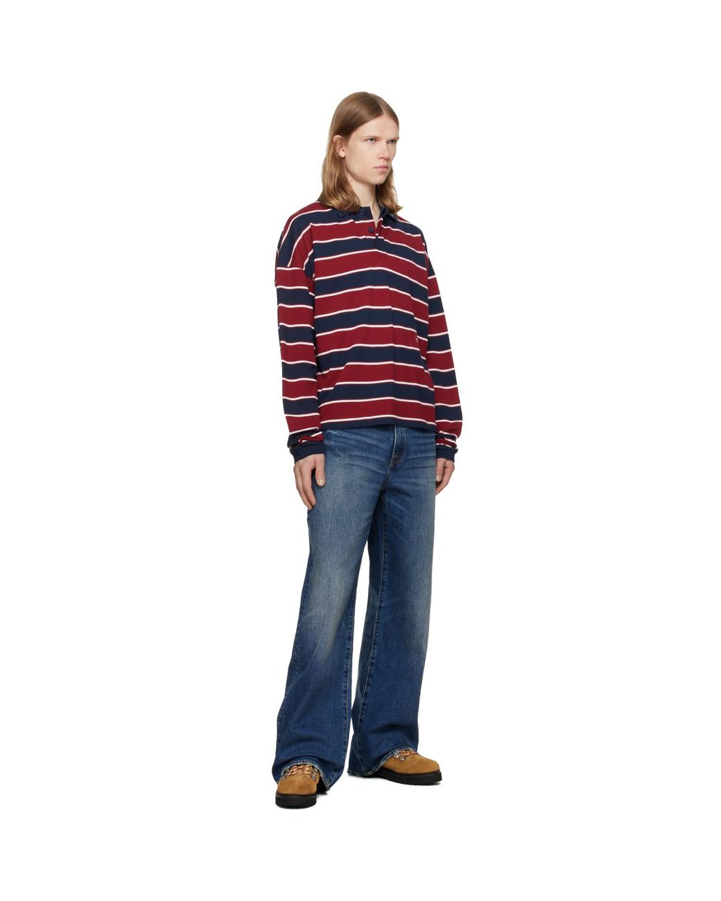 Rhude Red Fontaine Striped Long Sleeve Polo for men