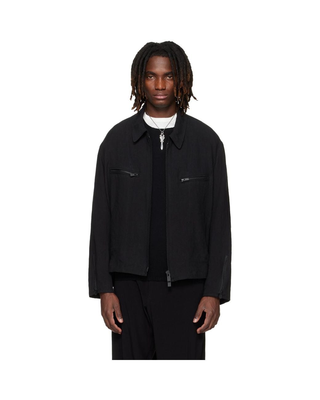 Yohji Yamamoto Black Zip Blouson Jacket for men