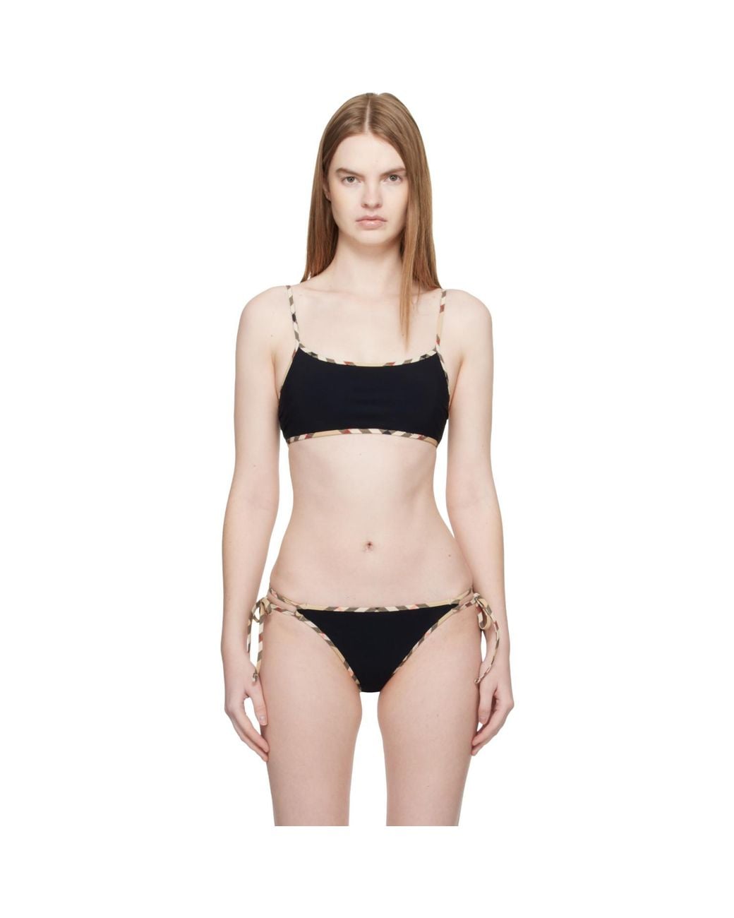 Burberry Black Check Trim Bikini Top