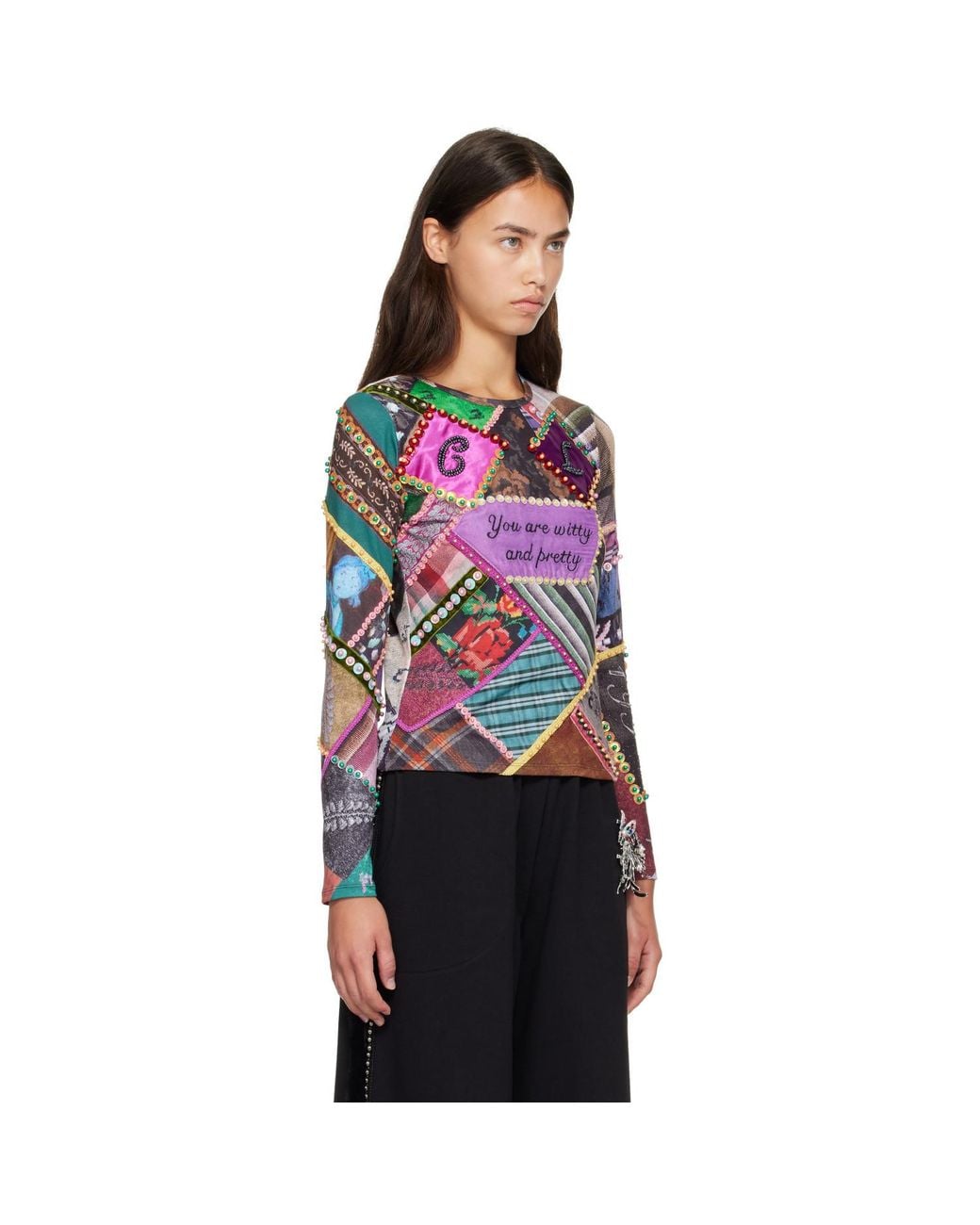 Chopova Lowena Red 'Pretty' Beaded Jersey Top