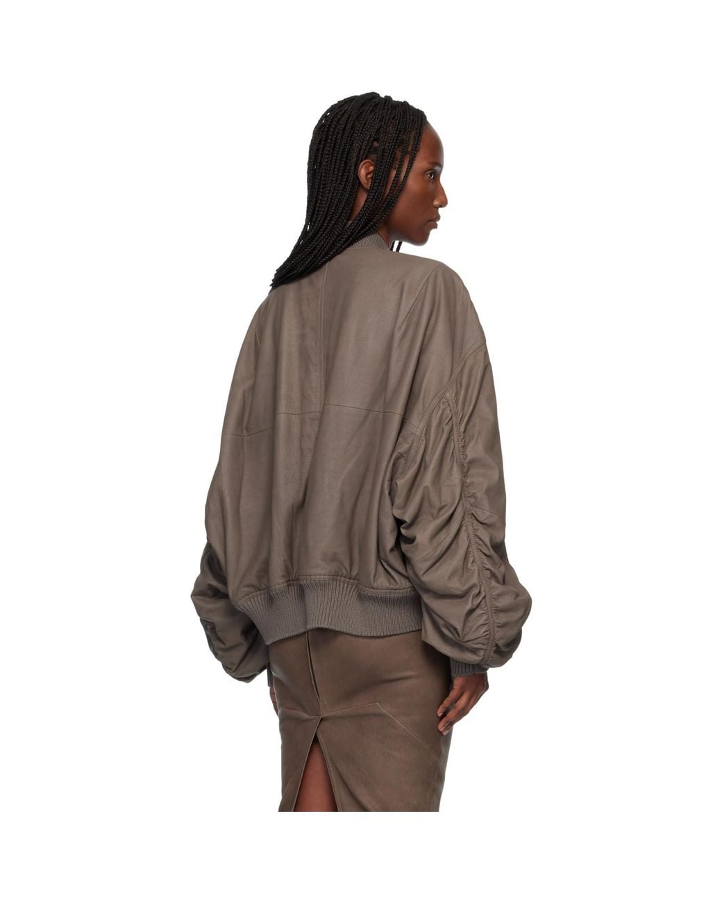 Rick Owens Brown Temple Secchia Flight Leather Jacket
