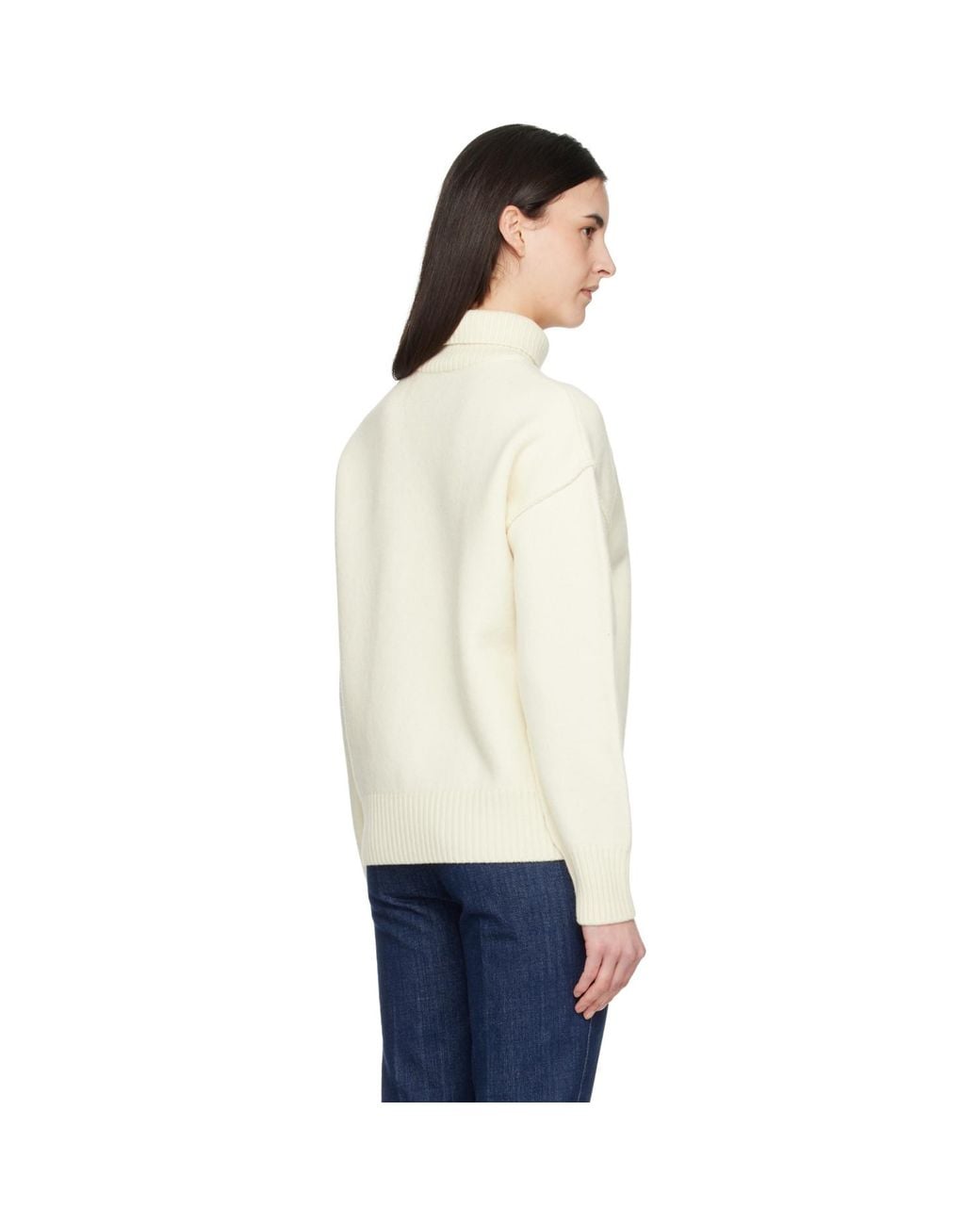 AMI Blue Off- Contrasted Ami De Coeur Funnel Neck Sweater