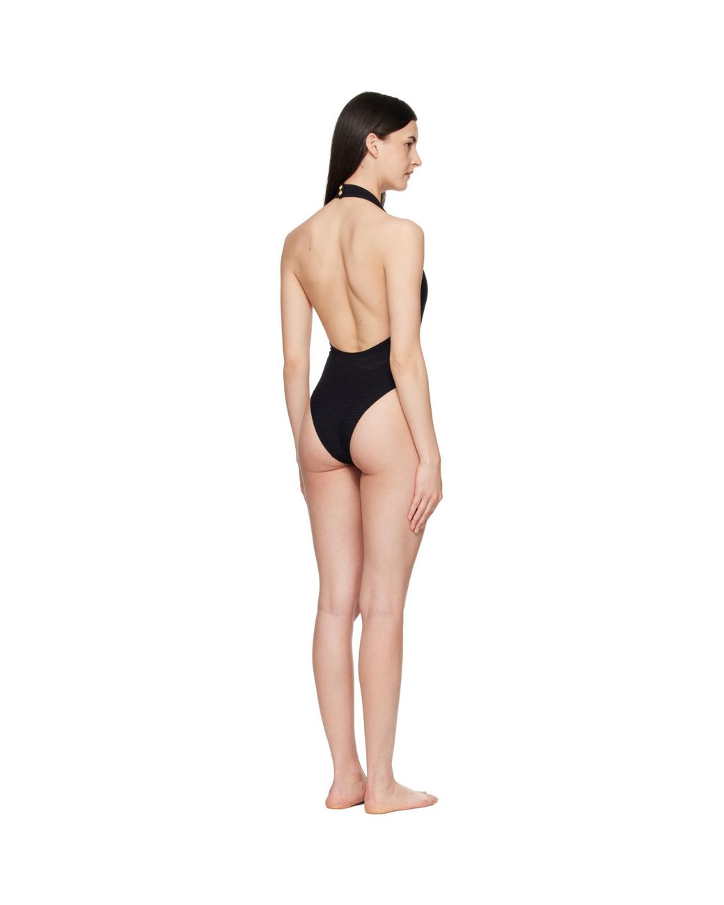 Balmain Black Halter Strap Swimsuit