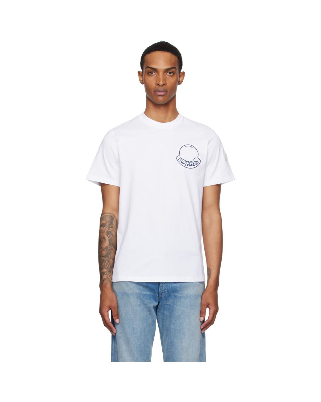 Moncler White Logo Cotton T-Shirt for men