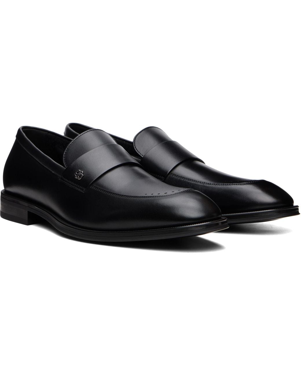 Boss Black Double B Monogram Trim Leather Loafers for men