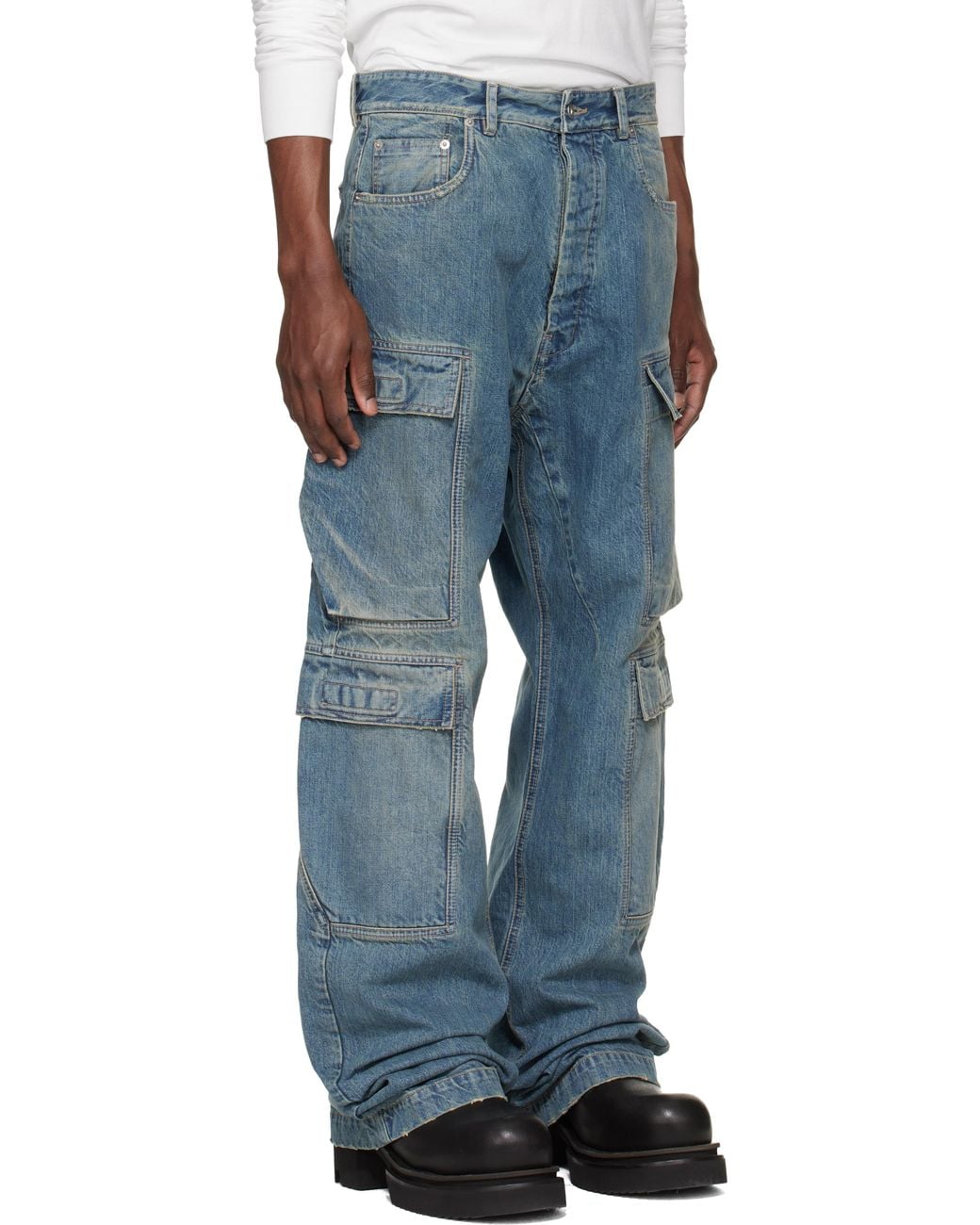 メンズ Rick Owens ブルー Temple Double デニム カーゴパンツ Blue