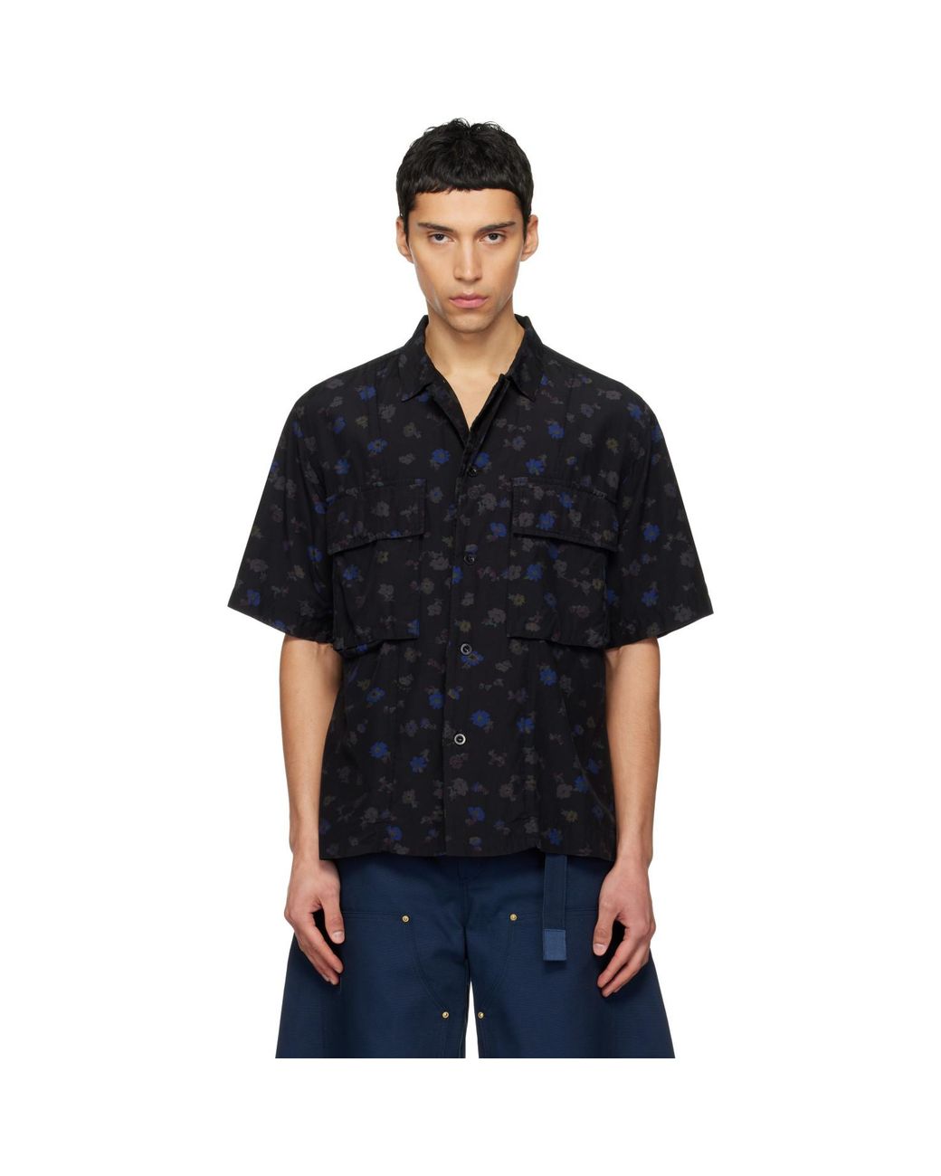 Sacai Black Overdyed Floral Print Shirt for men
