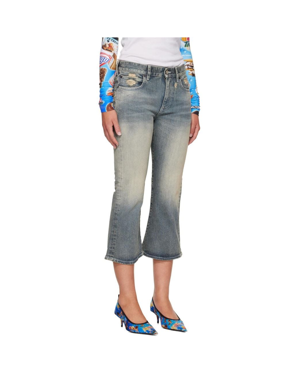 Balenciaga Blue Lace Flared Capri Jeans