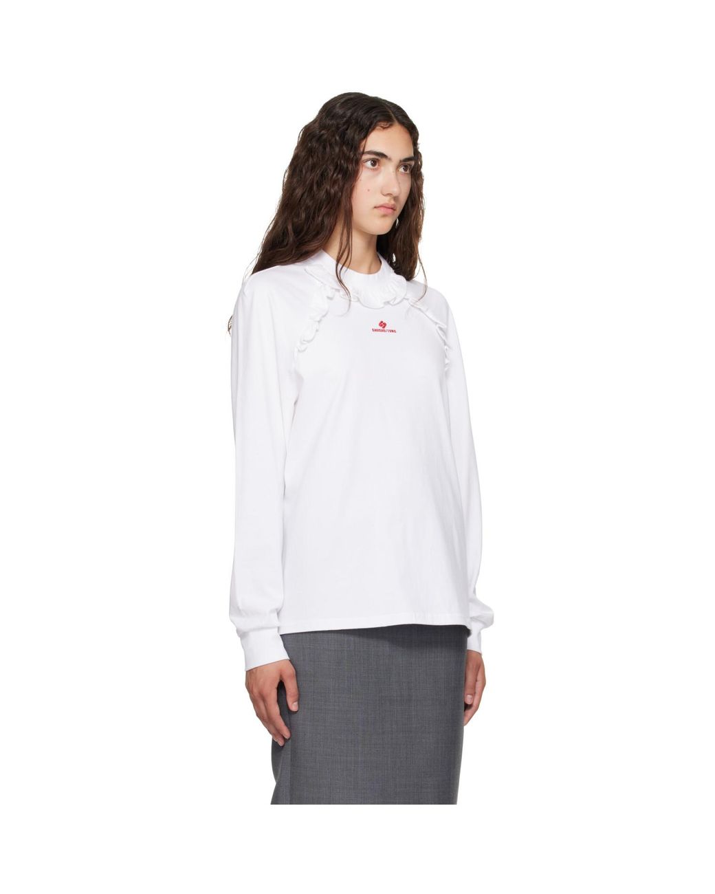 ShuShu/Tong White Lace Trim Long Sleeve T-Shirt