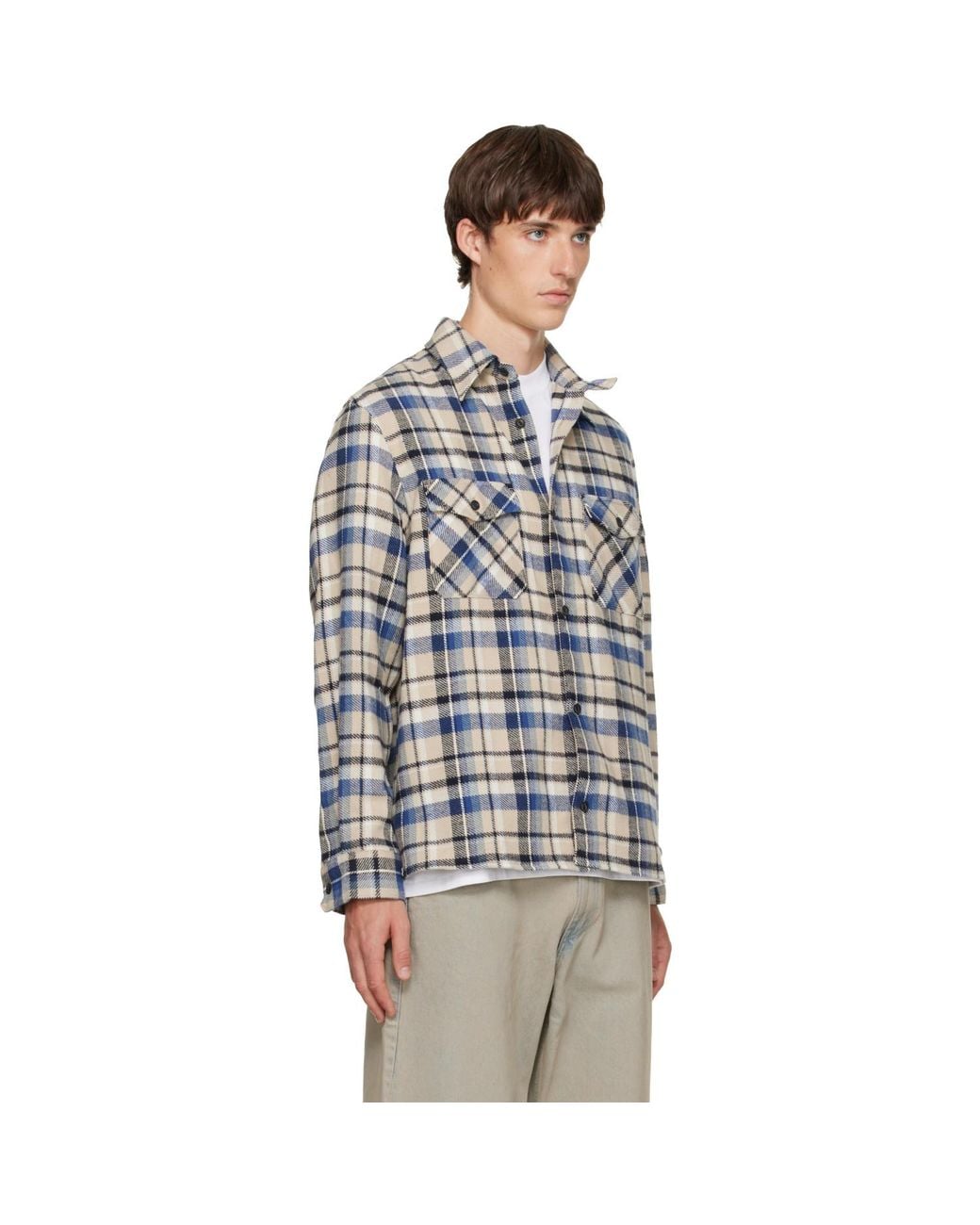 TONYWACK Blue Checked Cotton Flannel Shirt for men