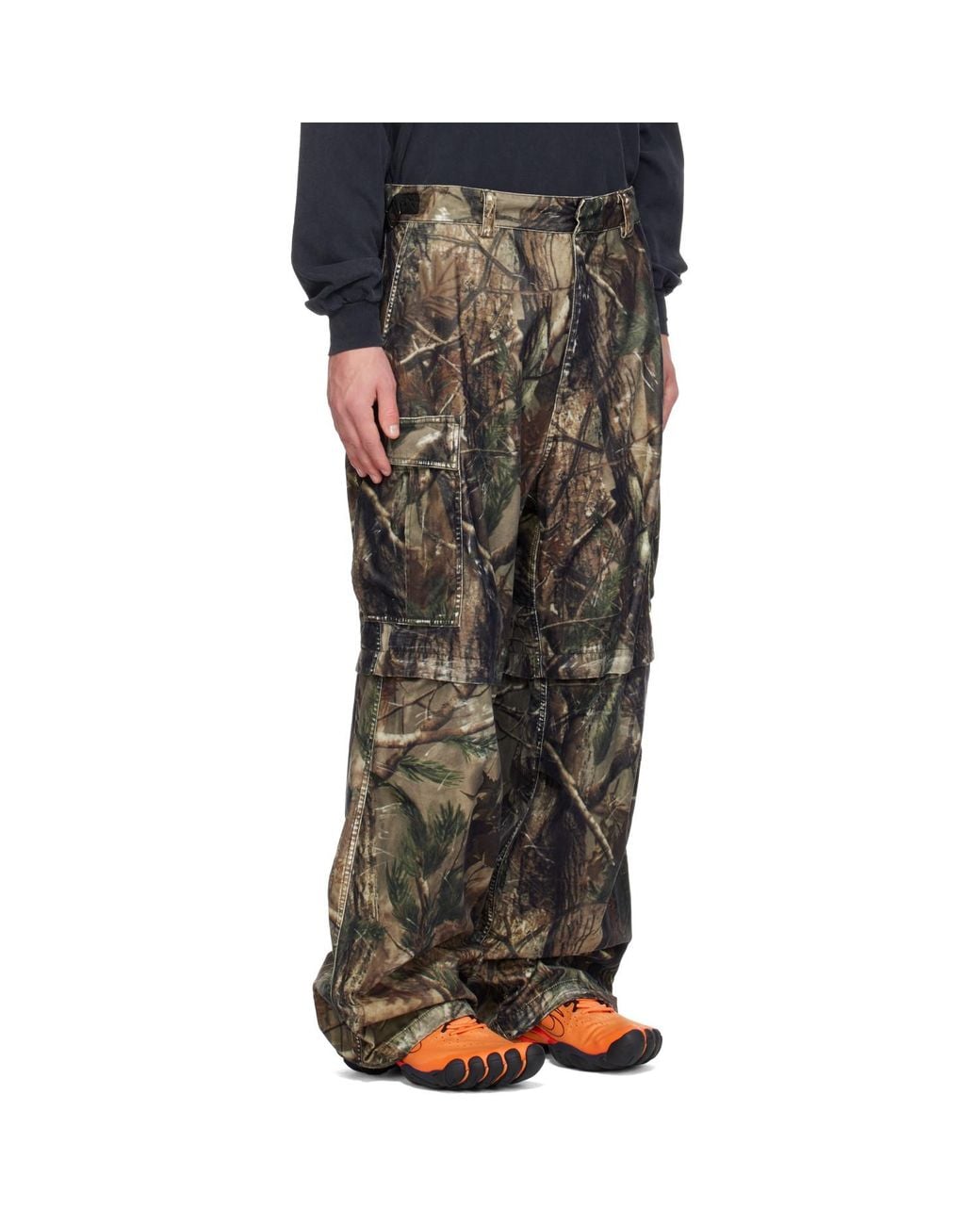 Balenciaga Gray Camo Flocked Cotton Baggy Cargo Pants for men