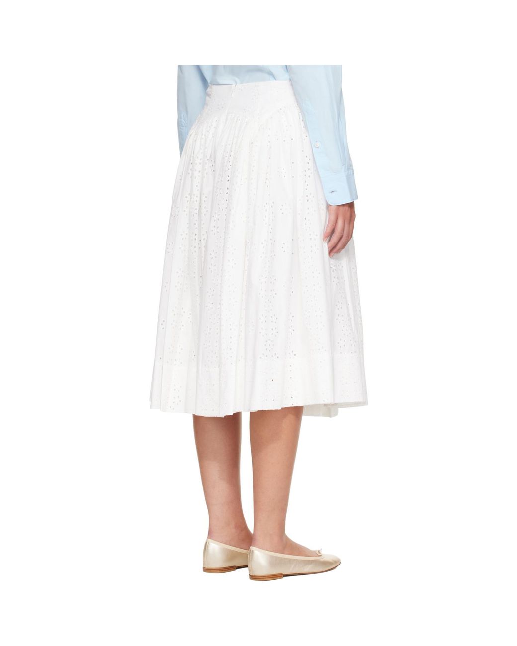 Sandy Liang White Murano Midi Skirt
